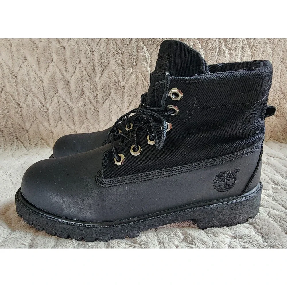 Timberland 6 inch Roll Top Waterproof Black Leather Boots Mens 6
